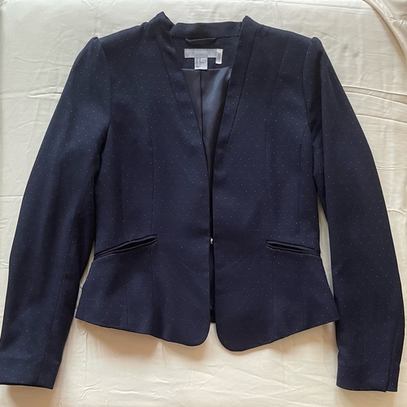 Navy (à pois) Cropped Tuxedo Jacket  w.Micro-Puff-Sleeves - Picture 2 of 6